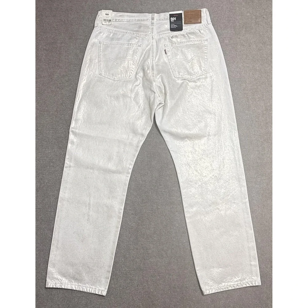 Levis‎ 501 90s Jeans Mens 33x30 White Denim Straight Metallic Gold Sparkle Shine